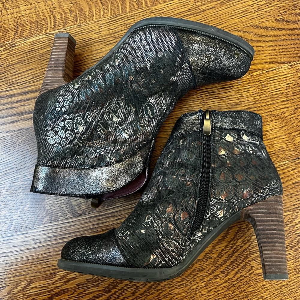 SPRING STEP L’Artiste Eleni Metallic Boot Ankle Booties Leather Western 37 - Picture 6 of 13
